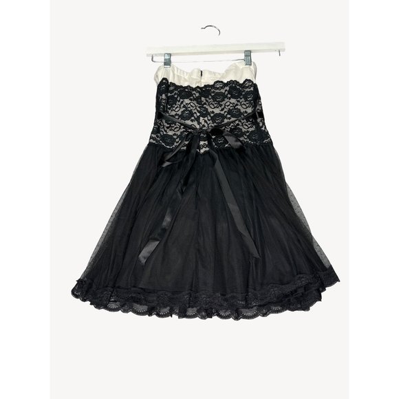 Mystic Strapless A Line Dress Womens Black White Lace Bodice Colorless Flowy - Picture 4 of 14